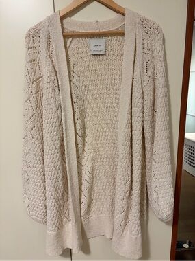 Zara Open-Front Crochet Knit Cardigan in Cream 100% Cotton